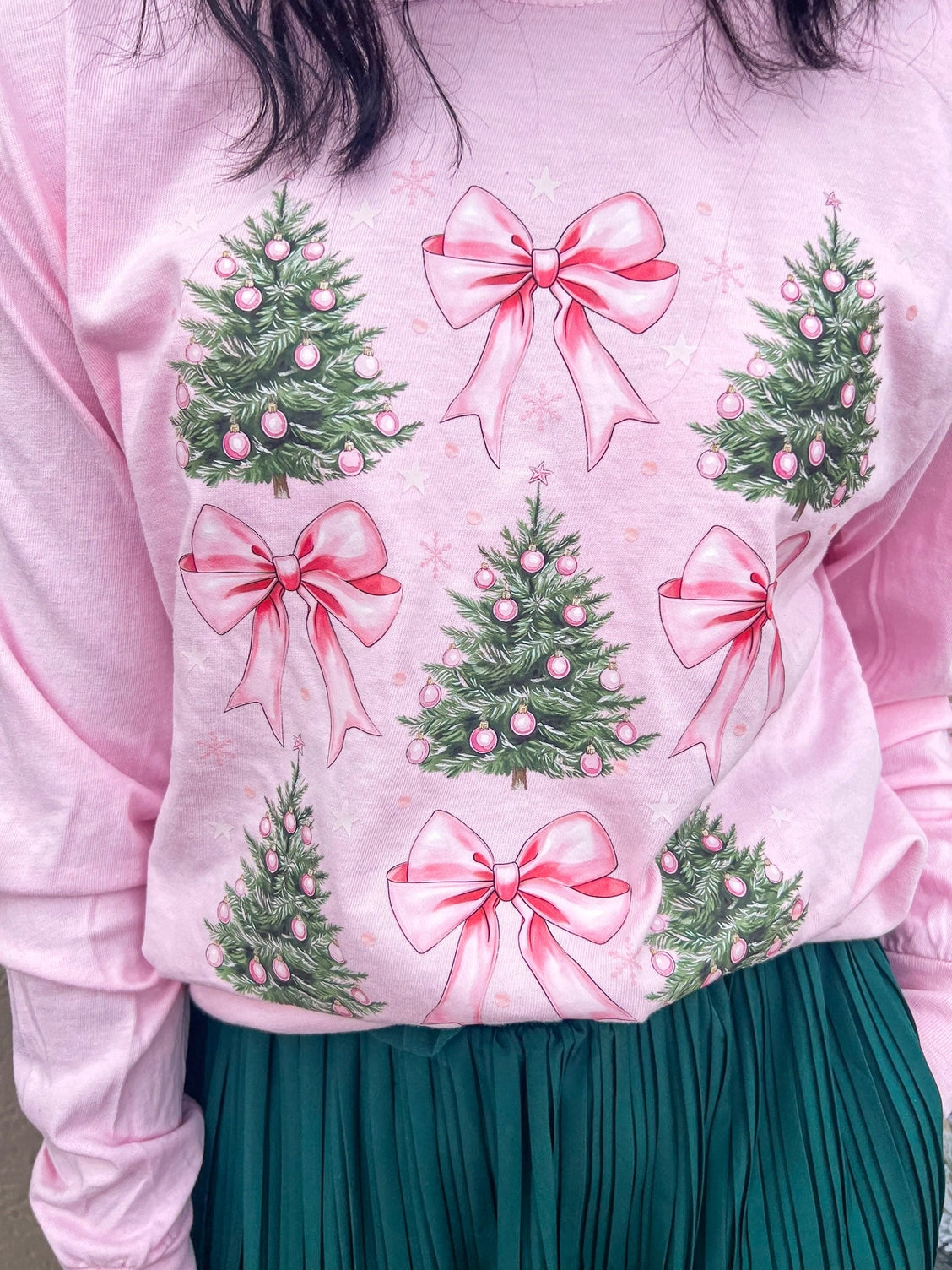 PRE-ORDER Pink Christmas Tree Bows Long Sleeve