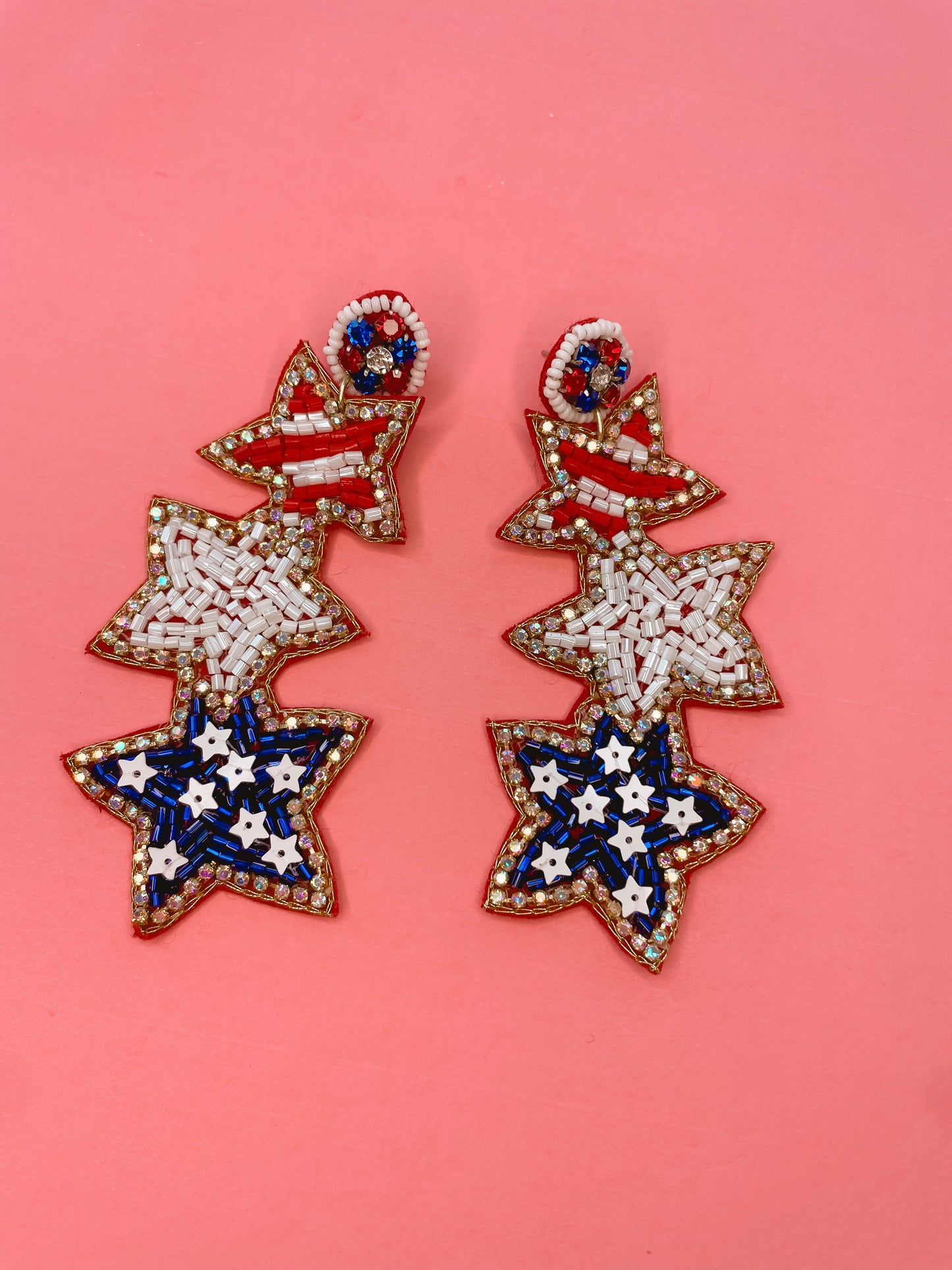 USA Flag Pattern Patriotic Star Shaped Earrings