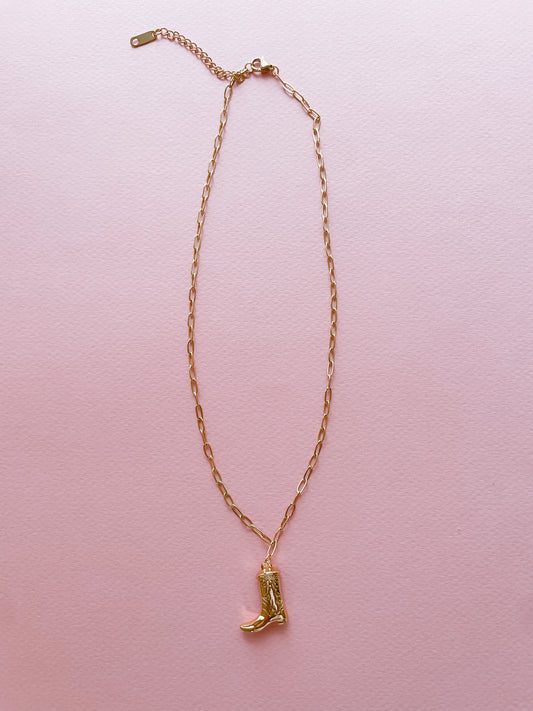 Golden Cowgirl Boot Necklace