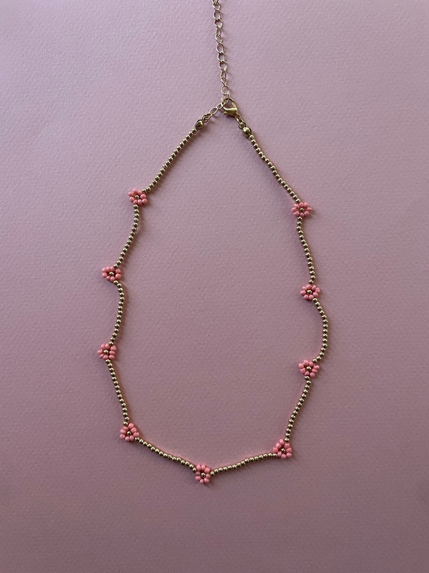 Pink Flower Beaded Necklace