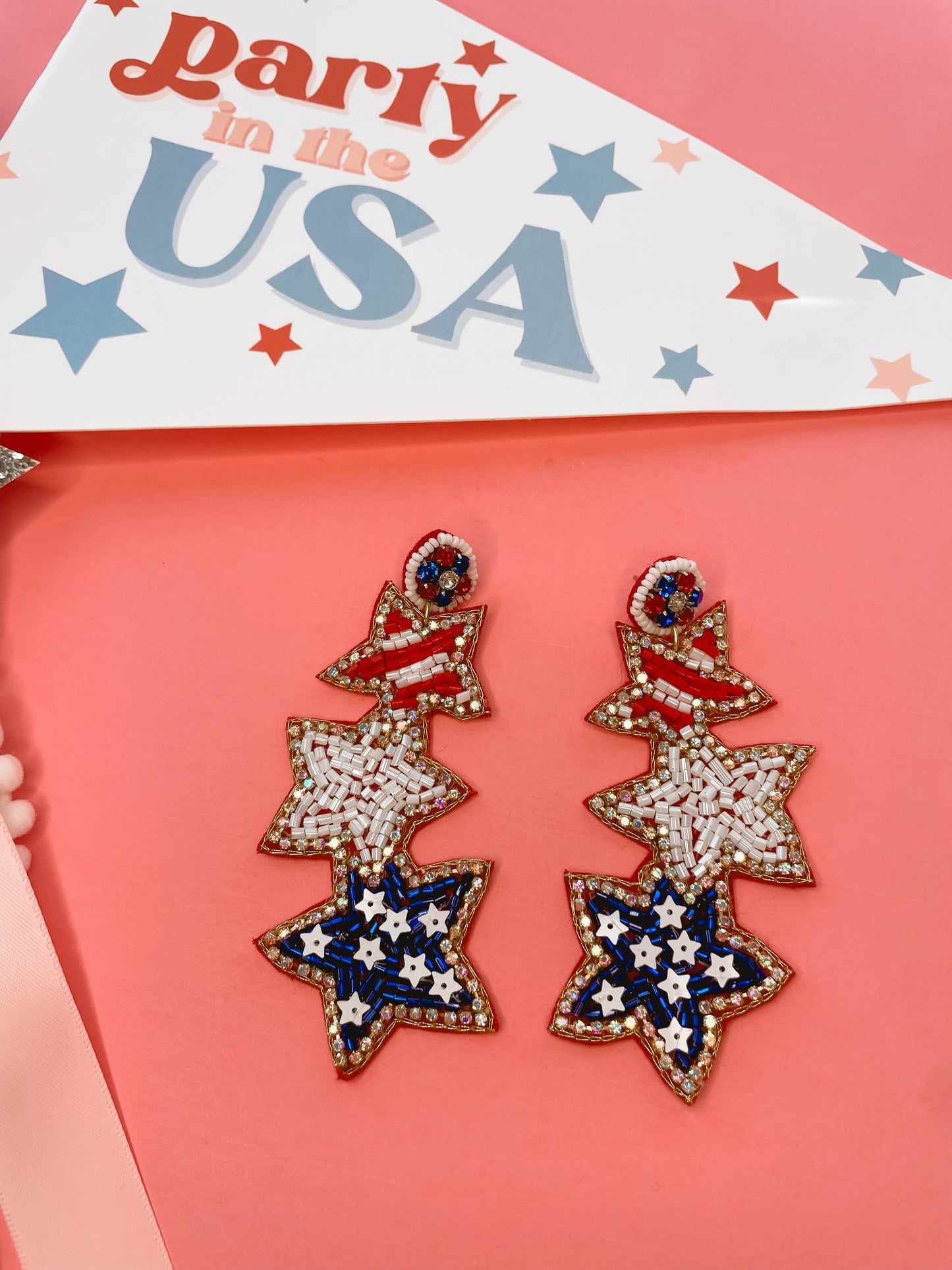 USA Flag Pattern Patriotic Star Shaped Earrings