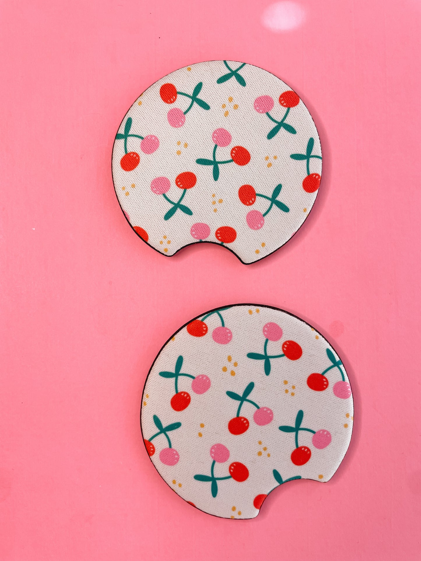 Red and Pink Cherries Car Coasters