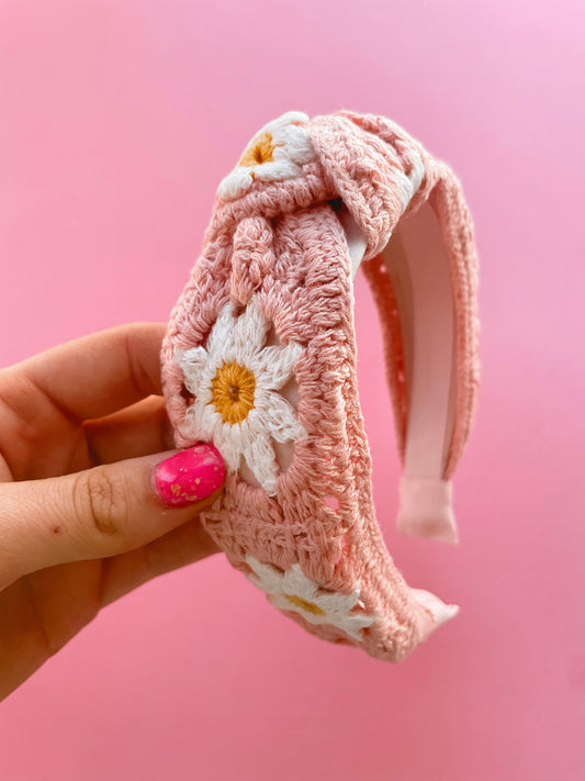 Pink Patchwork Crochet Headband