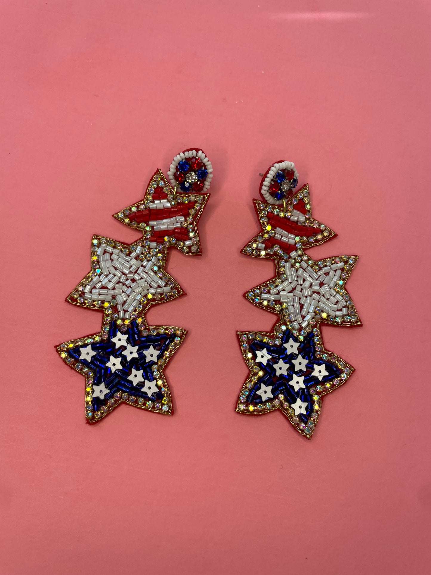 USA Flag Pattern Patriotic Star Shaped Earrings