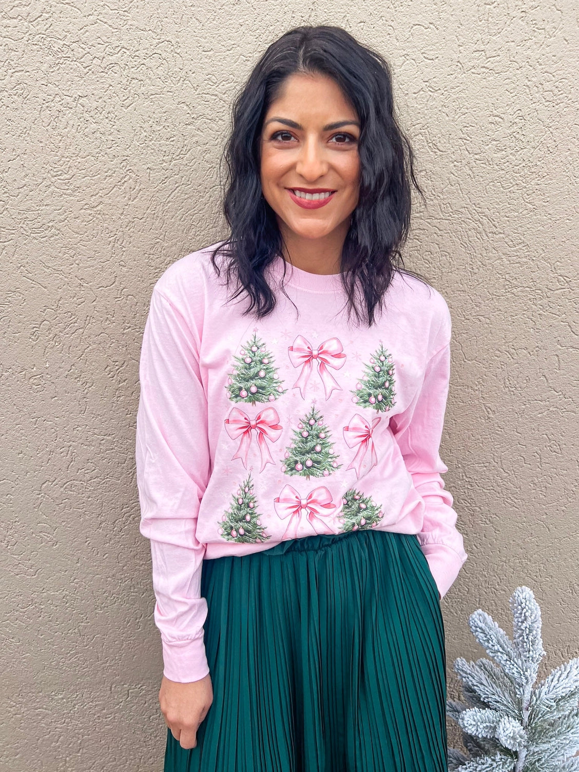 PRE-ORDER Pink Christmas Tree Bows Long Sleeve