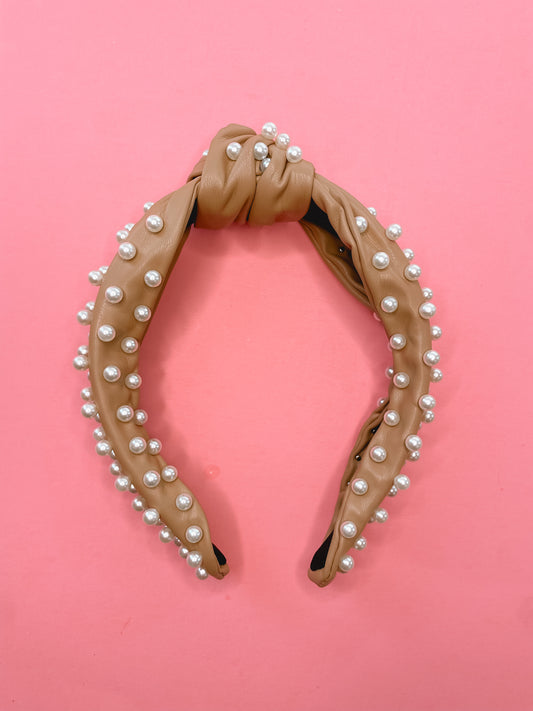 Pearled Up Vegan Leather Headband