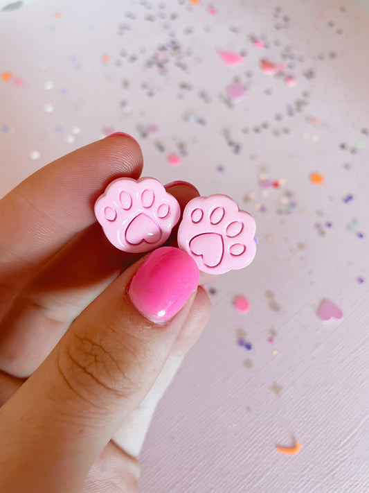 Pink Paw Print Stud Handmade Clay Earrings