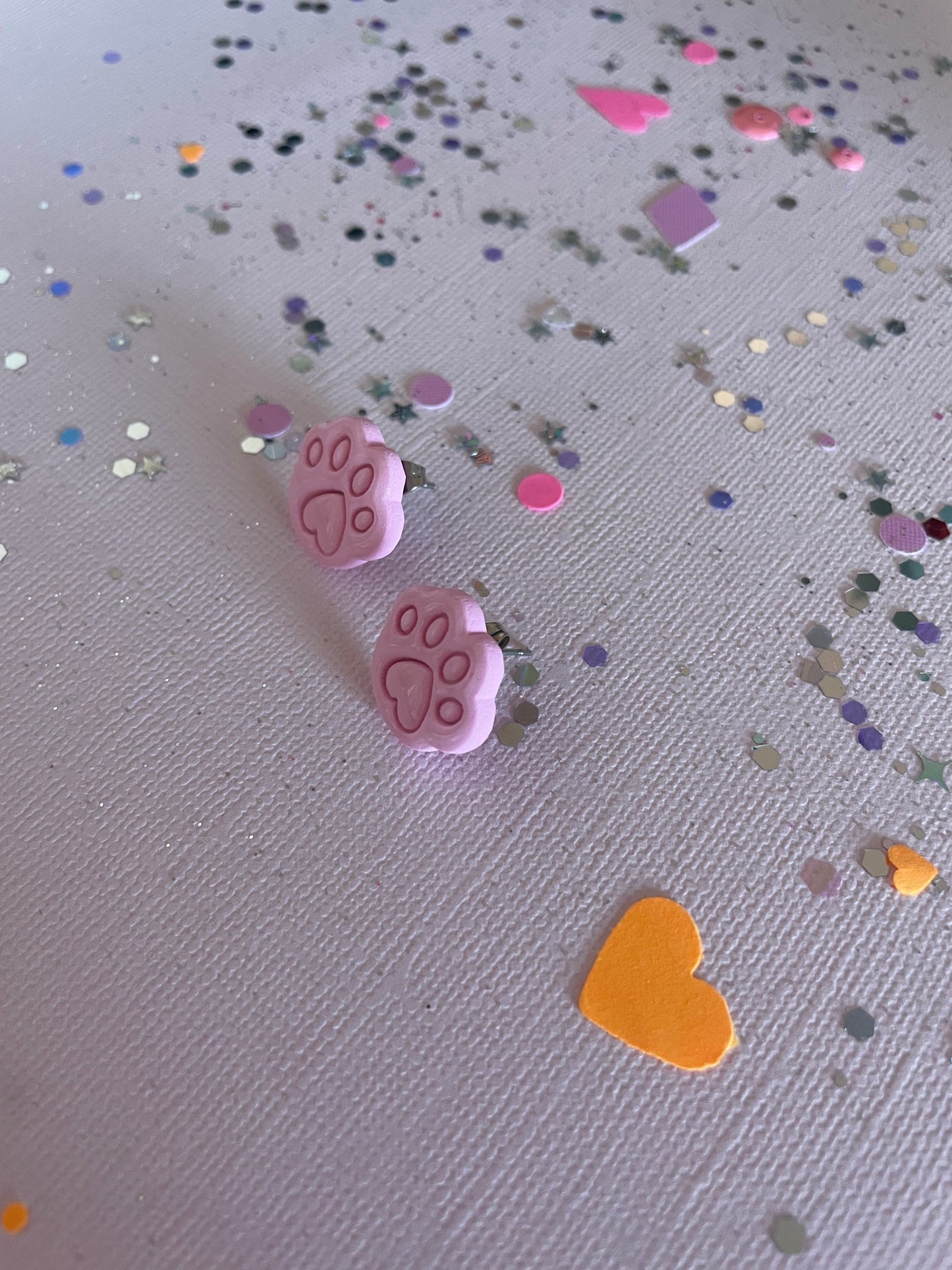 Pink Paw Print Stud Handmade Clay Earrings